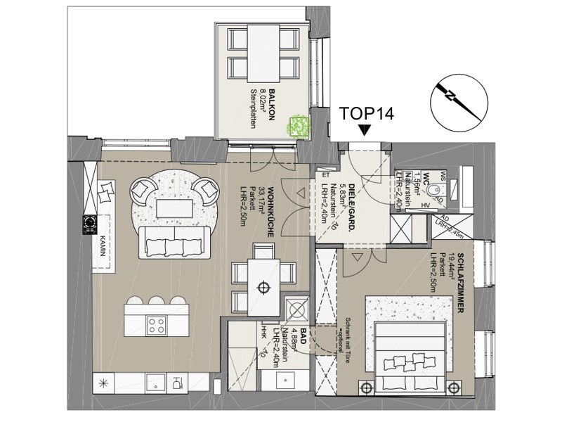 Abbildung Grundriss De luxe Wohnung Berggasse 1